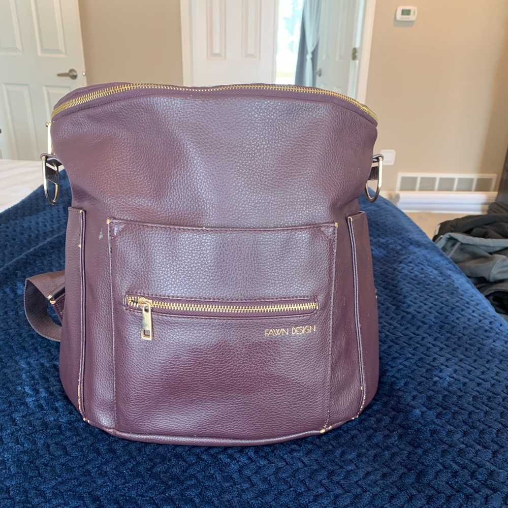 Plum adult sized Fawn Design diaper bag